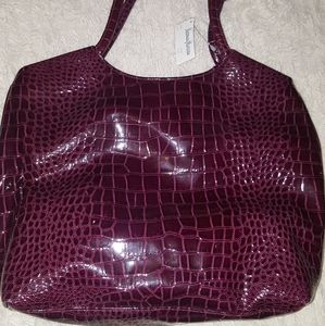 Purple leather animal print handbag